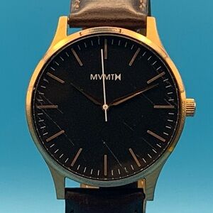 MVMT Men’s Fashion Quartz Wristwatch St Steel Case Leather Strap Works New Batt